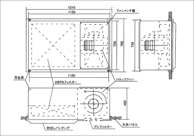 鋼板製天吊置き型図面